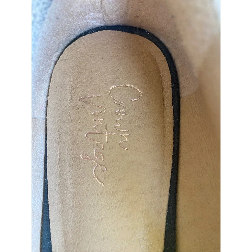 Crown Vintage Loafers Women 8.5 Olive Green Suede Gold‎ Studded Slip On Flats